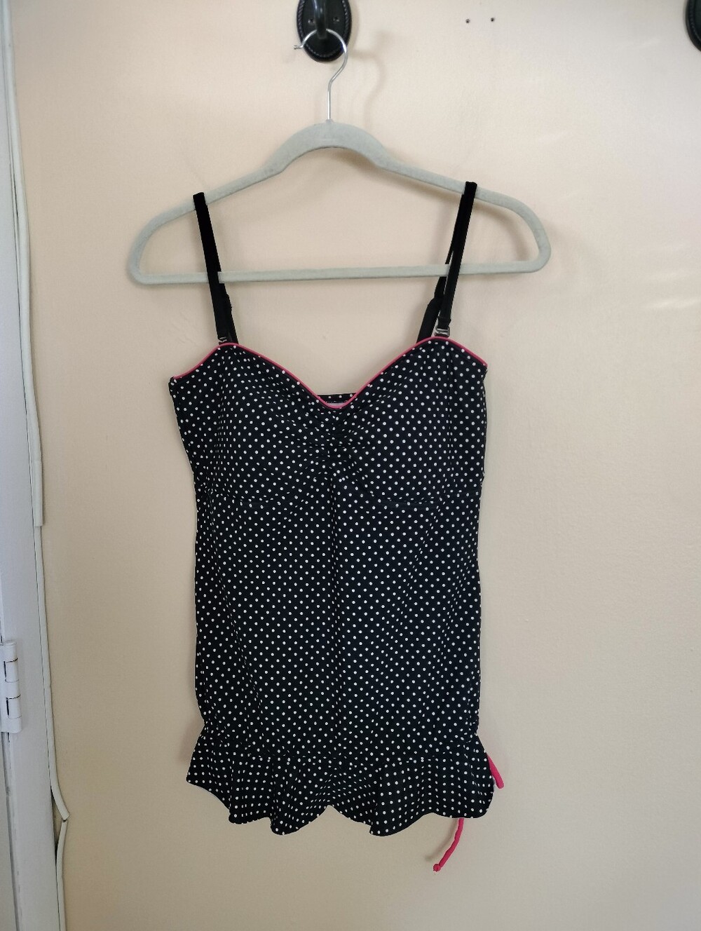 24th & Ocean Tankini Swim Top Black White Polka Dot XL Vacation Pool Beach Lake